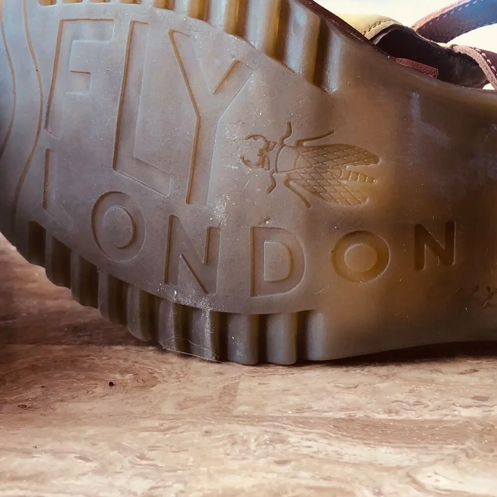 Fly London Wena Yellow Open-Toe Leather Size 11-11.5 W Heel Repair See Pic